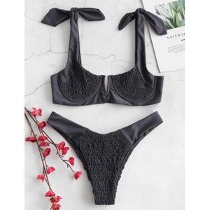 Grey Smocked Bikini Set